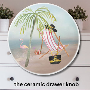 Fun Beach Scene Ocean Palm Tree Ceramic Knob