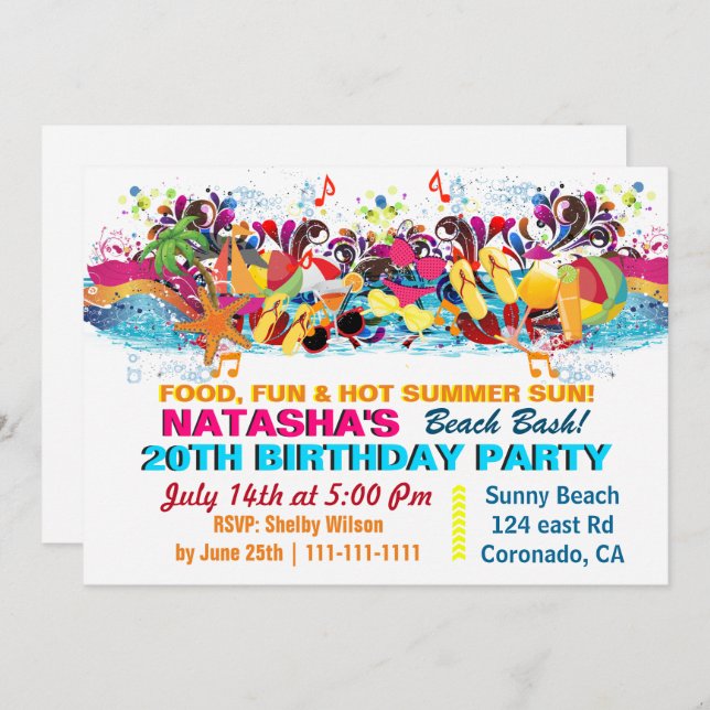 Fun Beach  Stuff Beach Party Invitations (Front/Back)