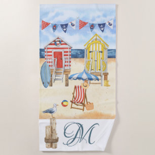 Fun Beach Summer Scene Ocean Monogram Beach Towel