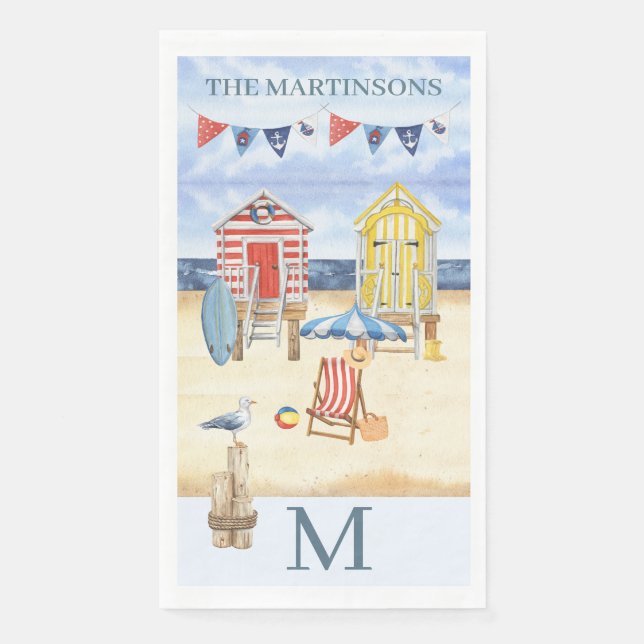 Fun Beach Summer Scene Ocean Monogram Napkin (Front)
