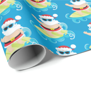 Fun beach surfing Christmas Santa wrap party Wrapping Paper