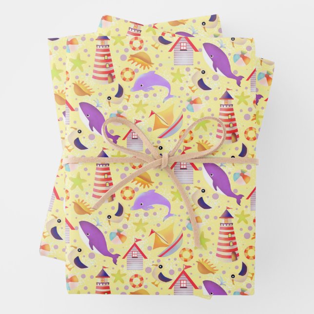 Fun Beach Yellow Wrapping Paper (In situ)