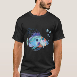 Fun Beachy Fish Art In Blue Tropical Decor T-Shirt
