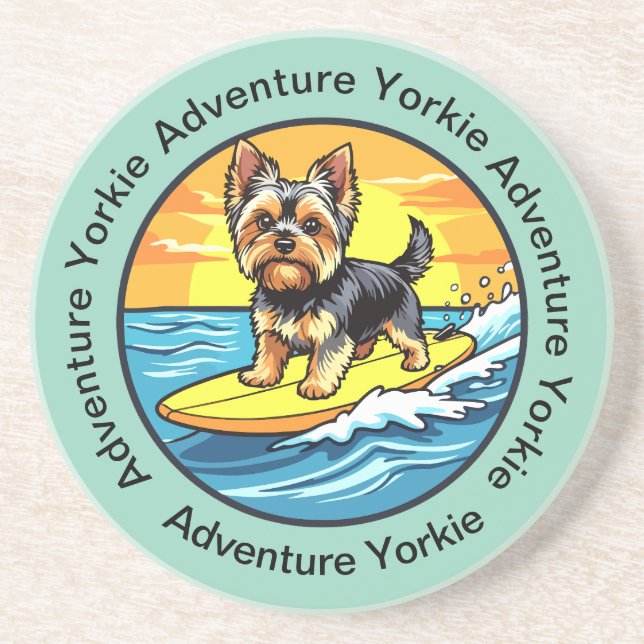 Fun Beachy Yorkshire Terrier Surfer Drink Coasters (Front)