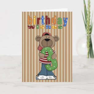 Fun Bear 3rd. Birthday Wishes Card