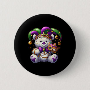 Fun Bear Mask Mardi Gras Party Costume Beads Carni 6 Cm Round Badge