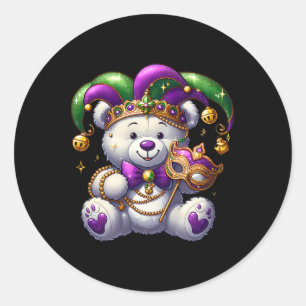 Fun Bear Mask Mardi Gras Party Costume Beads Carni Classic Round Sticker