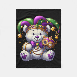 Fun Bear Mask Mardi Gras Party Costume Beads Carni Fleece Blanket