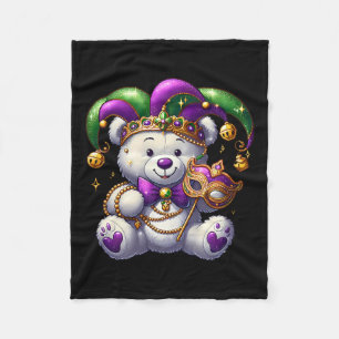 Fun Bear Mask Mardi Gras Party Costume Beads Carni Fleece Blanket