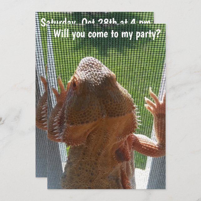 Fun Bearded Dragon Birthday Party Invitation (Front/Back)
