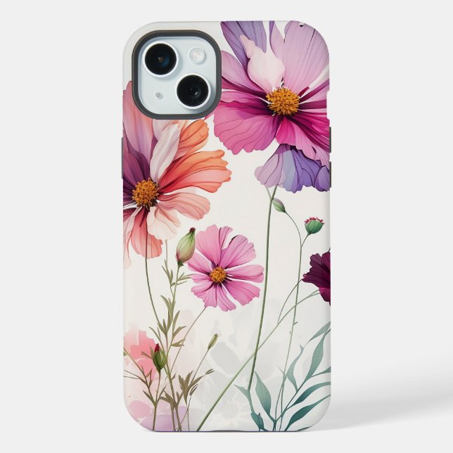 Fun Beautiful Cosmos Garden Flowers Floral iPhone Case (Back)