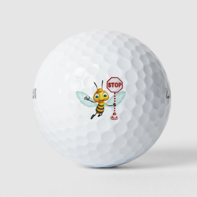 fun bee cartoon character with stop-sign golf balls (Front)
