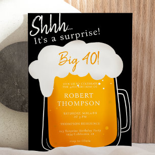 Fun Beer pint black surprise forty birthday  Invitation