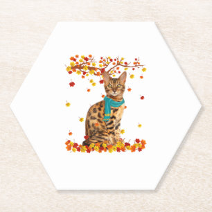 Fun Bengal Thanksgiving Autumn Cat Lover Gifts  Paper Coaster