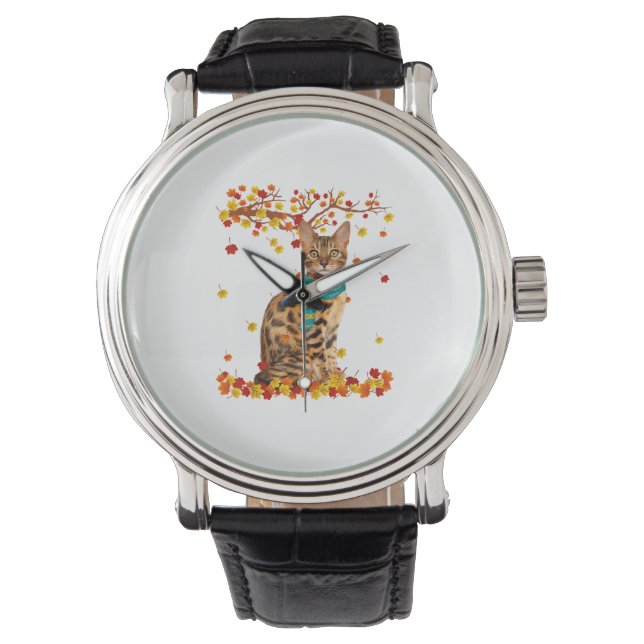 Fun Bengal Thanksgiving Autumn Cat Lover Gifts  Watch (Front)