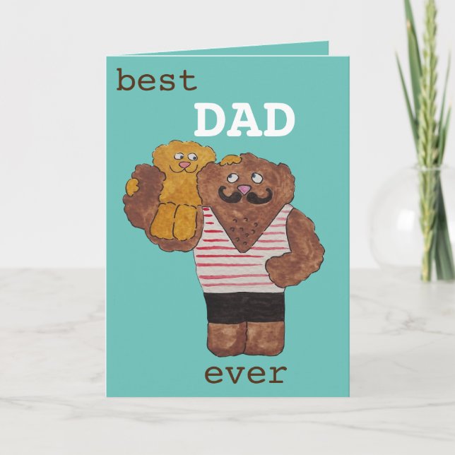 Fun Best Dad Ever Circus Strongman Daddy Bear Card (Front)