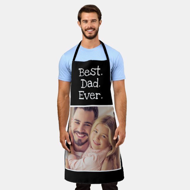 Fun Best Dad Ever Photo Personalised Black White  Apron (Worn)