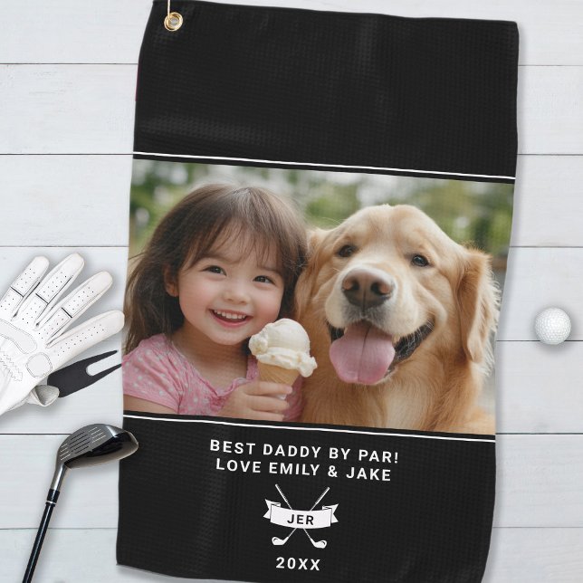 Fun Best Daddy By Par Photo Dad Golfer Modern Cute Golf Towel (Fun Best Daddy By Par Photo Dad Golfer Modern Cute Golf Towel)