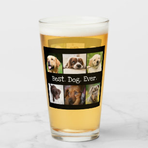 Fun Best Dog Ever Photo Collage Black and White  Glass