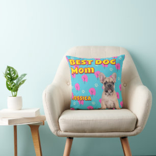 Fun Best Dog Mum Custom Photo Gift Light Blue Cushion
