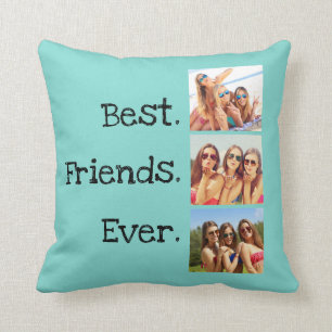 Fun Best Friends Ever Quote 3 Photo Collage Green Cushion