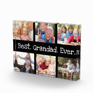 Fun Best Grandad Ever 6 Photo Collage Black White Block