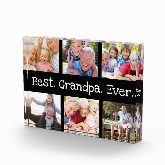 Fun Best Grandpa Ever 6 Photo Collage Black White (Right)