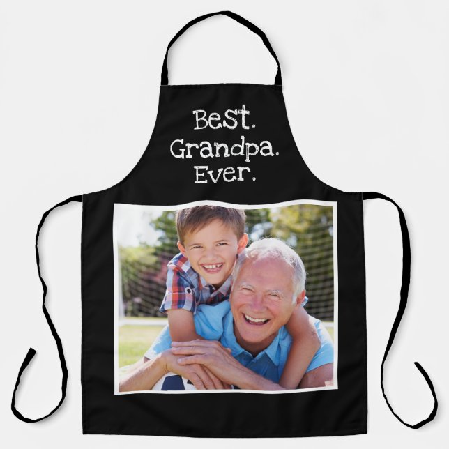Fun Best Grandpa Ever Photo Personalised Black Apron (Front)