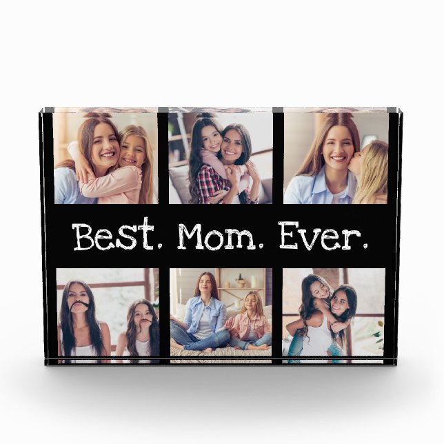 Fun Best Mum Ever 6 Photo Collage Personalised Block (Front)
