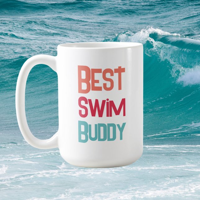 Fun Best Swim Buddy Swimming Modern Typography  Coffee Mug (Creator Uploaded)