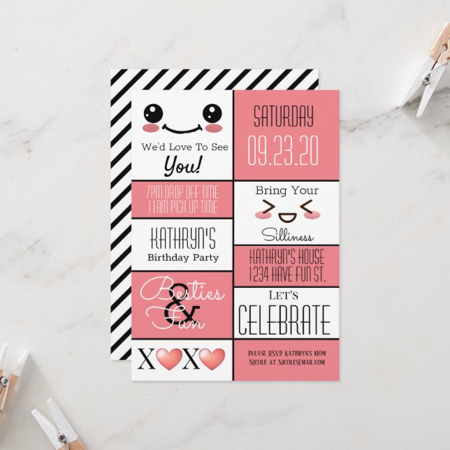 Fun Bestie's Birthday  Invitation (Front/Back In Situ)