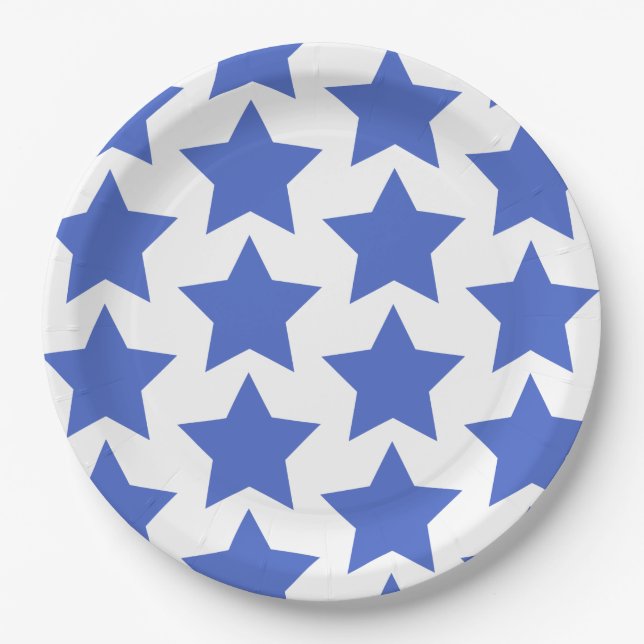 Fun, Big Navy Blue Stars Pattern - Nautical Paper Plate (Front)