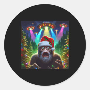 Fun Bigfoot Selfie With Alien Ufo Xmas Spaceships  Classic Round Sticker