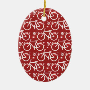 Fun Bike Route Fixie Bicycle Cyclist Pattern Red Ceramic Tree Decoration