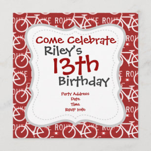 Fun Bike Route Fixie Bicycle Cyclist Pattern Red Invitation