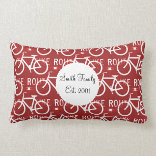 Fun Bike Route Fixie Bicycle Cyclist Pattern Red Lumbar Cushion