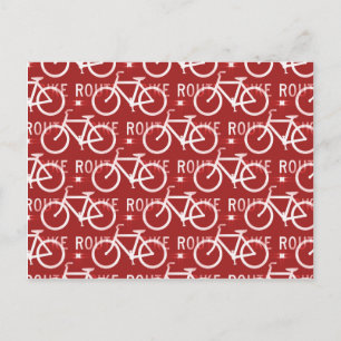 Fun Bike Route Fixie Bicycle Cyclist Pattern Red Postcard