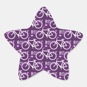 Fun Bike Route Fixie Bike Cyclist Pattern Purple Star Sticker