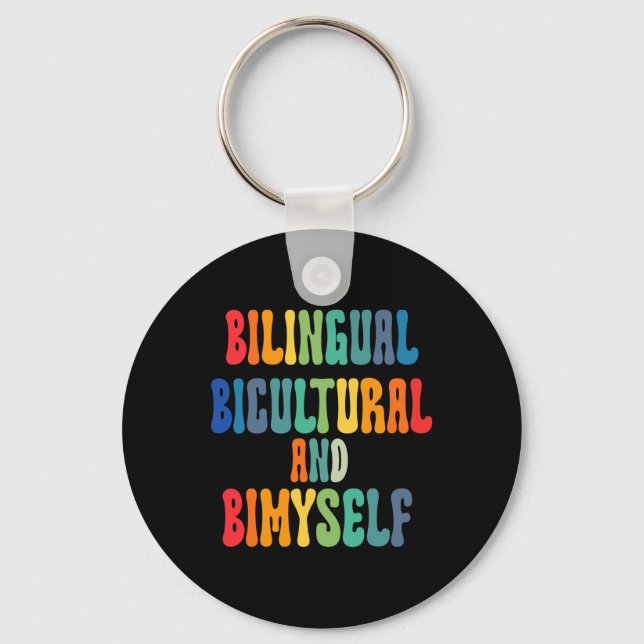 Fun Bilingual Bicultural And Bimyself ASL Deaf Awa Key Ring (Front)