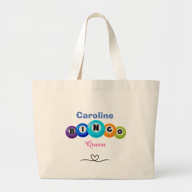 Fun Bingo Queen Editable Name Large Tote Bag (Front)