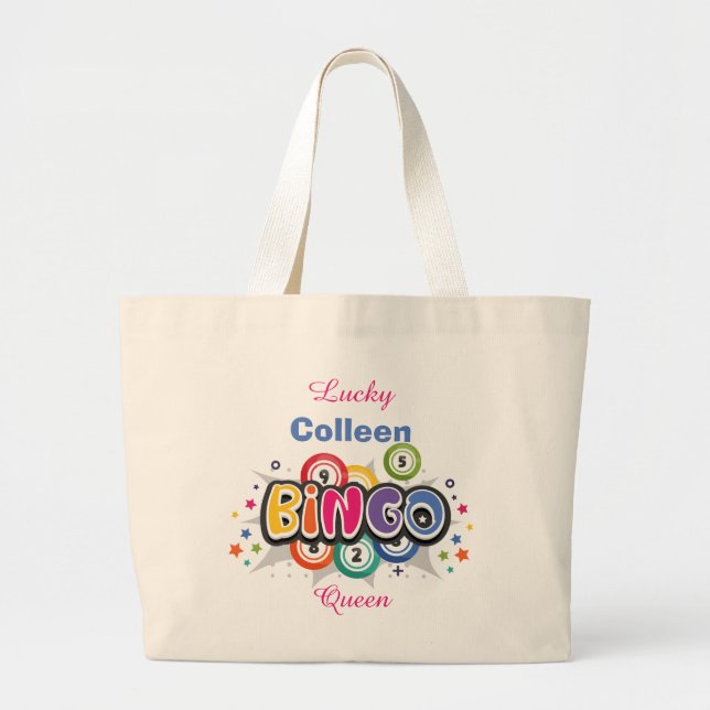 Fun Bingo Queen Editable Name Large Tote Bag (Front)