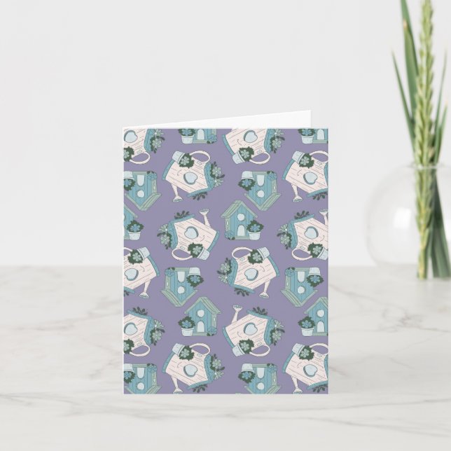 Fun Birdhouse Design Purple Blue White Invitation (Front)