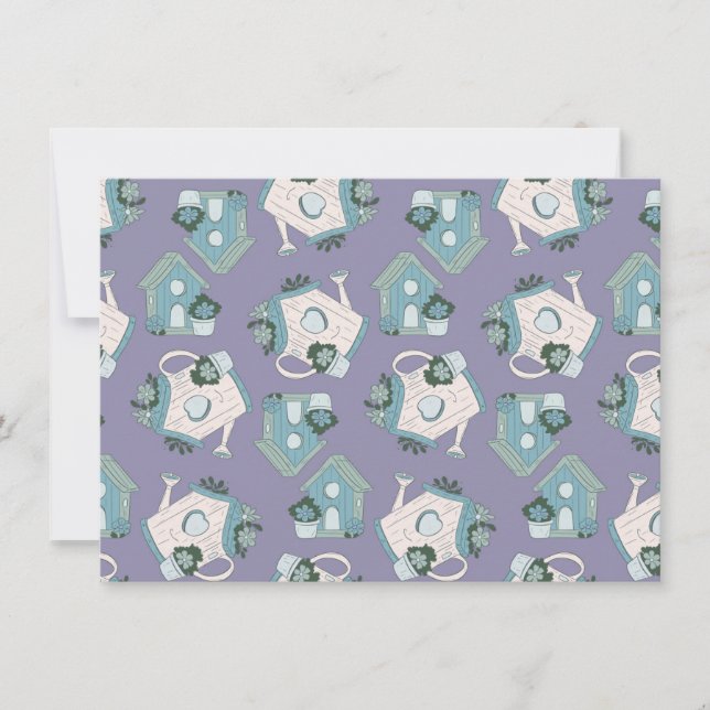 Fun Birdhouse Design Purple Blue White Invitation (Front)