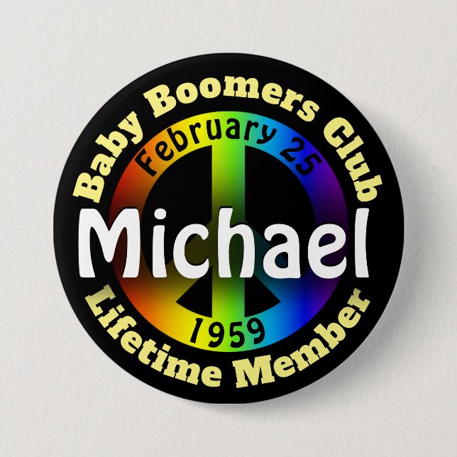 Fun Birthday Baby Bommers / Hippie 7.5 Cm Round Badge (Front)