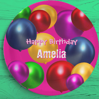 Fun Birthday Balloons Personalised  Paper Plate