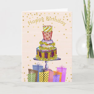 Fun Birthday Cake and Presents Birthday Card