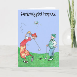 Fun Birthday Card for Golfer, Welsh Greeting