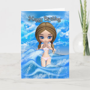 fun birthday card - girl swimming