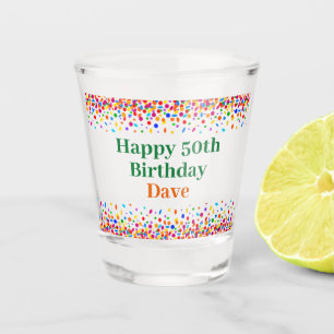 Fun Birthday Colourful Confetti Add Name Age Shot Glass