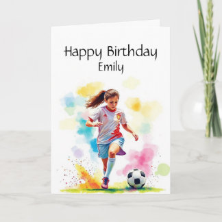 Fun Birthday Custom Name Girls Soccer Player Card